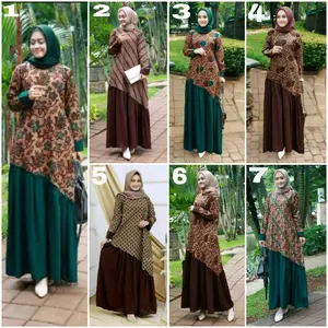 gamis batik katun baju muslimah rempel miring Wanita