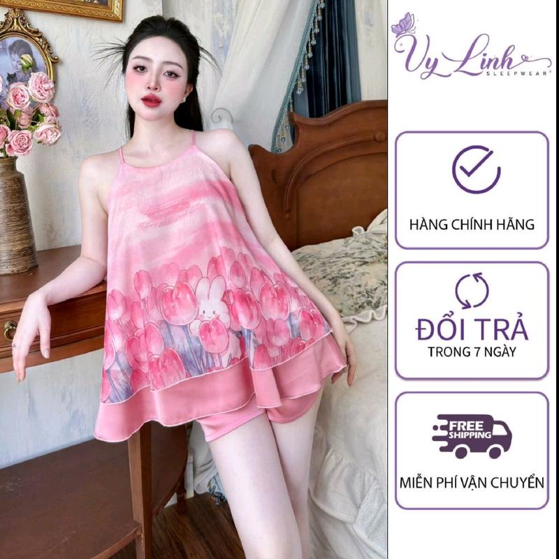 Bộ Đồ Yếm Ngủ Dành Cho Nữ Hoạ Tiết Hoa Lá Chất Liệu Voan Tơ Mềm Mát 957 Áo Women