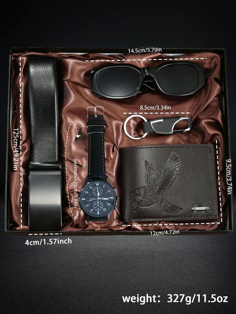 Product Introduction of Men's Business Fashion Watch & Sunglasses & Wallet & Belt & Keyring Set, Fashion Watch Set for Party, Daily Clothing Decor, Trendy All-match & Exquisite Watch Set for Gift 3