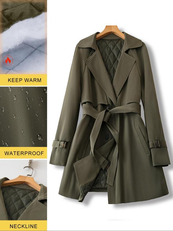 【Plus Size】 Solid Belted Raglan Sleeve Trench Coat, Casual Lapel Collar Long Sleeve Coat for Fall & Winter, Women's Clothes for Daily Wear 2