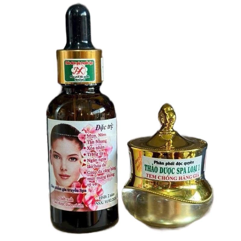 Combo 1 Bộ Kem Tái Tạo Da Thảo Dược Spa Gồm Kem + Serrum 5g Hổ Trợ Giảm Nám Tàn Nhang Mụn Dưỡng Trắng Skincare Serum Son Massage
