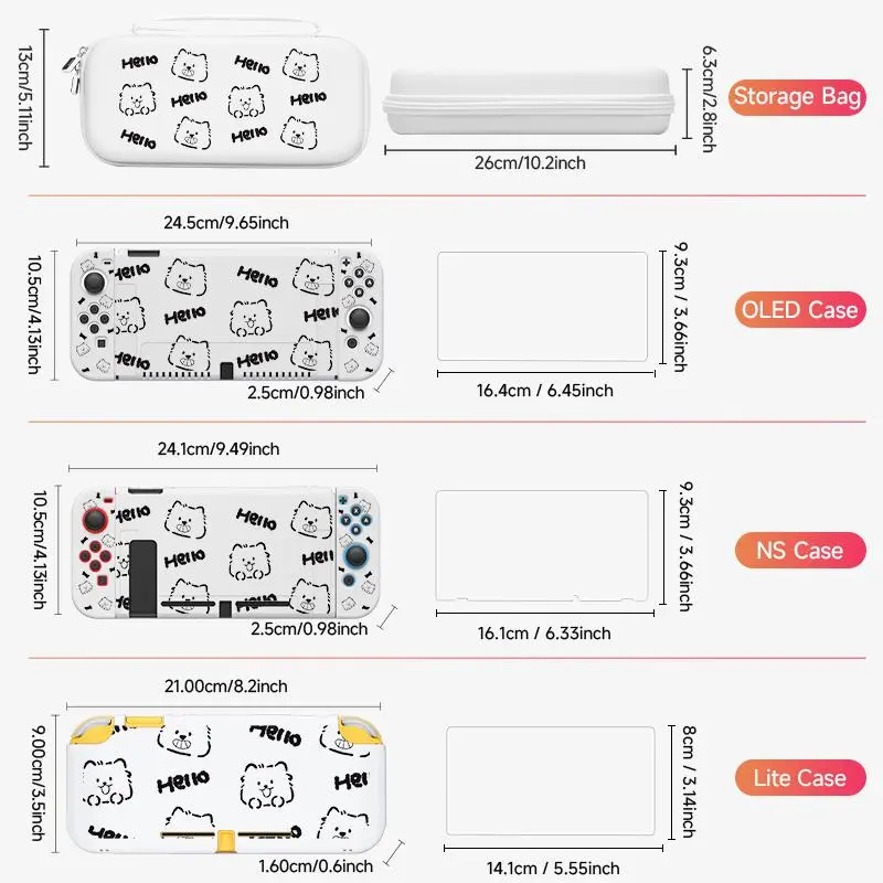 Cartoon Cat Pattern Protective Case with Storage Bag & Screen Protector & Accessories, Large Capacity Storage, Anti-fall Protective Cover for Switch OLED 1