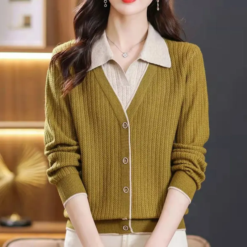 Áo Len Cổ Polo, Hàng Mới Về 2024, Dành Cho Nữ, Dáng Rộng Rãi, Thích Hợp Cho Mùa Xuân Và Mùa Thu, Dễ Phối Đồ, Có Thể Mặc Ngoài Trời, Phong Cách Phương Tây, Áo Sơ Mi Lớp Nền Dệt Kim, Thời Trang Nữ 8