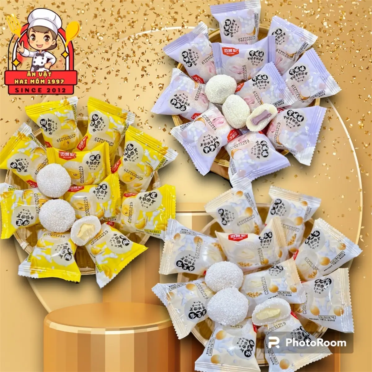 [Hộp 1KG] Bánh Mochi Dẻo Kem Lạnh Hot Hit Nhân [Đậu Nành, Sầu Riêng & Khoai Môn] Mochi Phủ Dừa Mềm Dẻo Nhân Kem Lạnh Thơm Béo Ít Ngọt Siêu Ngon
