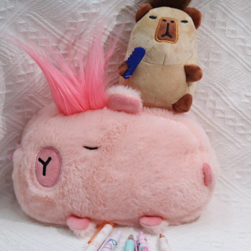 Capybara Plush Pen Case Student Cartoon Large Capacity Stationery Storage Bag School Supplies 7