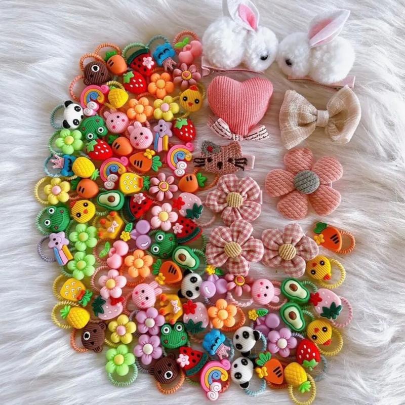 Combo 50 sợi thun + vỉ kẹp tóc con thỏ cho bé Phụ Kiện Tóc Len Voi