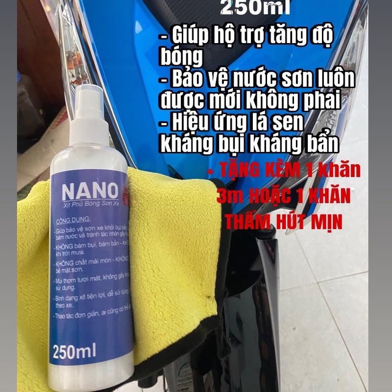  NANO xịt dưỡng  phủ bóng sơn ô to xe máy siêu tốc    tặng 1 khăn lau   Nano phủ làm bóng bảo vệ dàn áo 