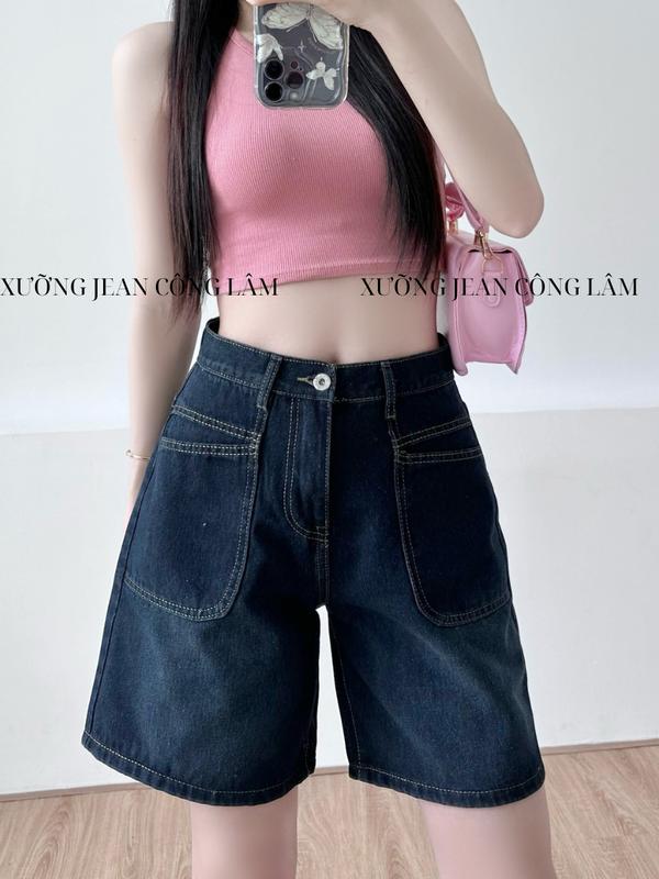 Quần jean ngố nữ lưng cao ống rộng phối túi trước cá tính (S27) 7