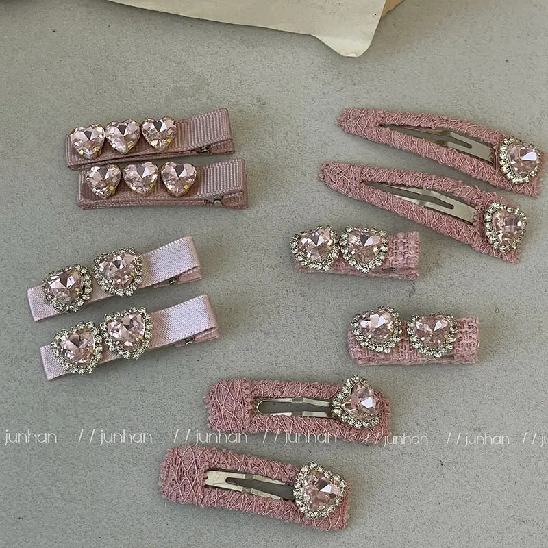 New Lolita Pink Love Rhinestone Barrettes Bang Clip Vintage Hairpin Clip Elegant Hair Accessories Headdress