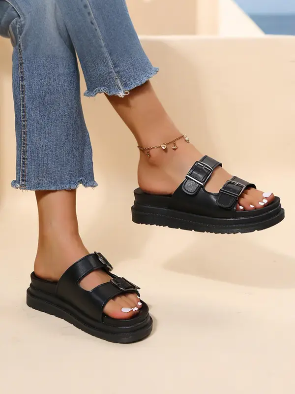 Women's Fashionable Plain Color Platform Sandals, Casual Comfortable One-strap Sandals for Summer, Non-slip Soft Sole Slides for Beach, Walking Shoes 4