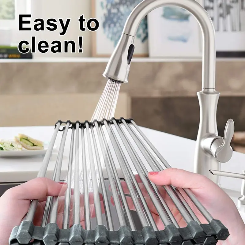 Rak Cuci Piring Lipat Stainless Foldable Kitchen Sink Drain Rack Multifungsi Anti Karat Penyimpanan 6