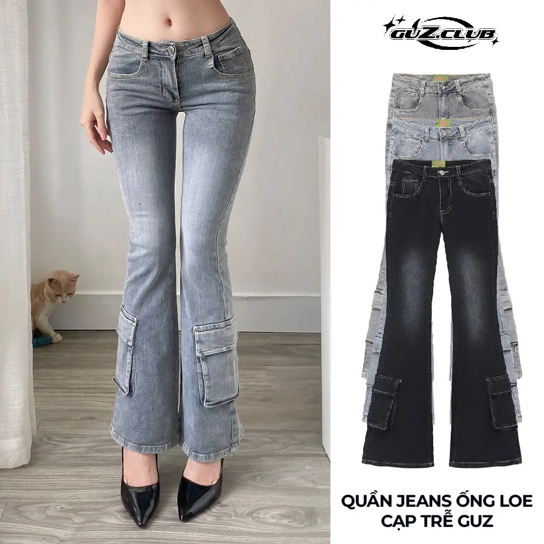 M5 - Quần Jean Trendy Best Seller GuZ Ống Loe Cạp Trễ - Vr9 Nữ Women Pants quần  jeans