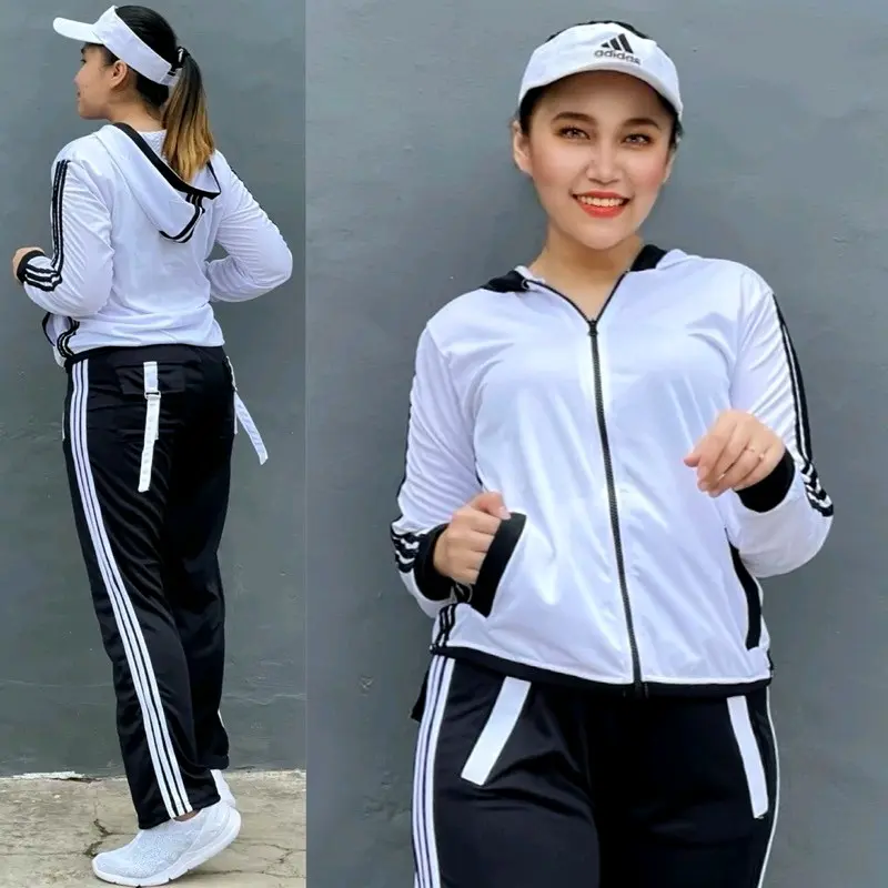 Stelan Baju Senam Indoor Outdoor Putih Hitam Training Olahraga Sport 2