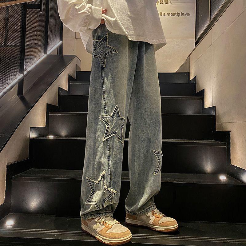 Product Introduction of Pants Men's Ins Fashionable Loose Wide-Leg American Vibe High Street Jeans Men's Fashionable Fried Street Ruan Shuai Straight Men's Pants Sneaker 11