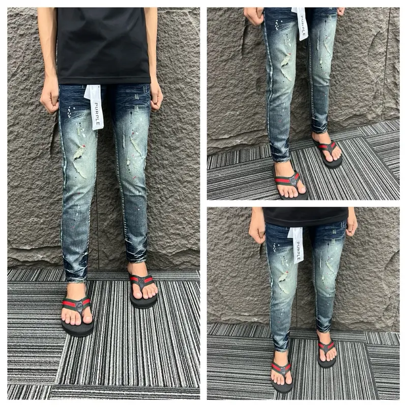 Quần jeans purple xước nhẹ vảy sơn hai bên full mác lụa 1