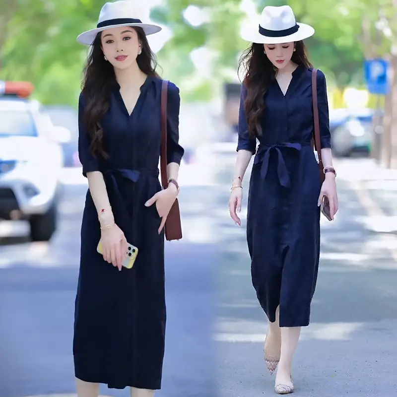 Váy Pháp Tiệc Trà, Chất Liệu Vải Lanh Bông, Thanh Lịch Và Bó Sát, Thiết Kế Độc Đáo Và Độc Đáo, Thích Hợp Cho Phụ Nữ Trưởng Thành, Phong Cách Nữ Thần, Khí Chất Mùa Hè, Váy Gió, Nữ Tính