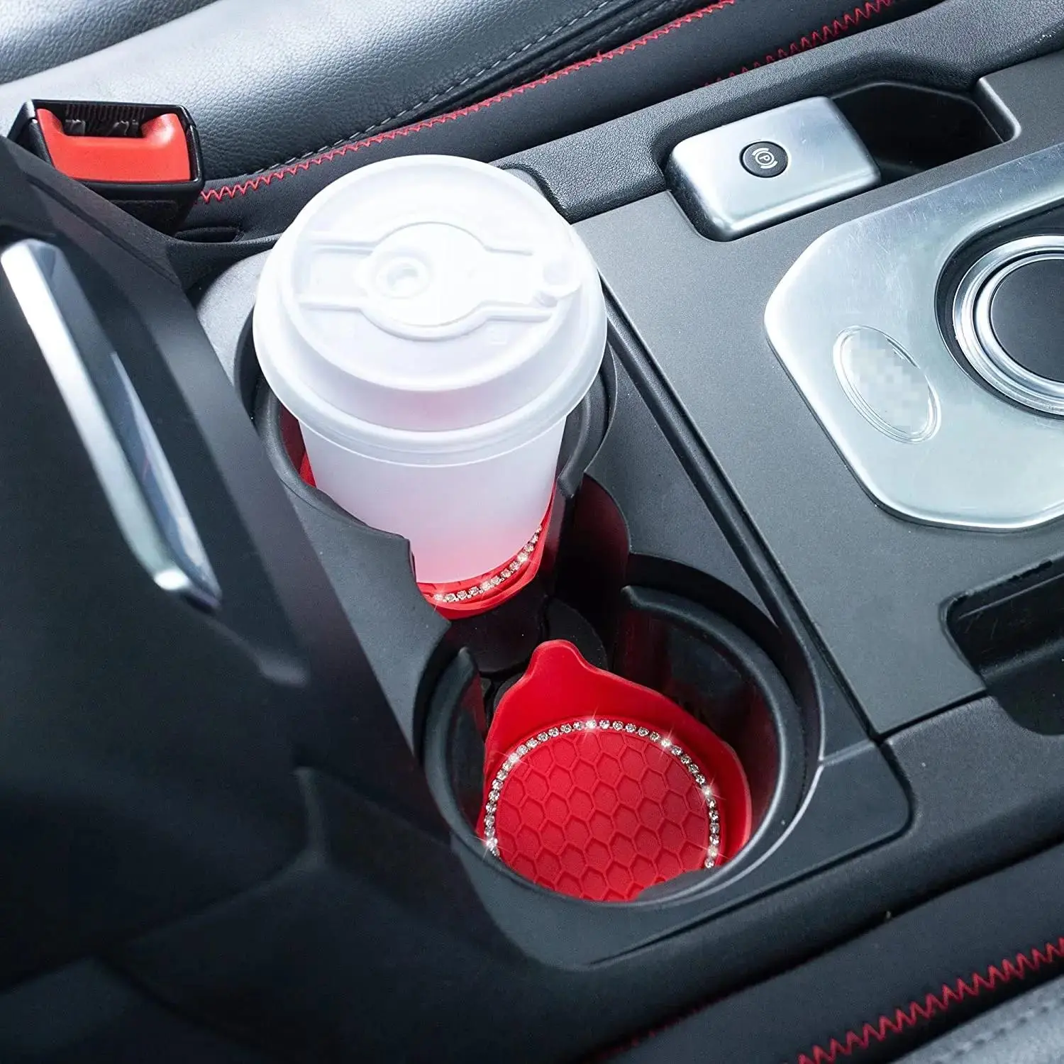 Car Coasters, Universal Non-slip Car Cup Holder Mat, Rhinestone Decor Waterproof Car Cup Holder Pad, Car Interior Accessories for Women & Men