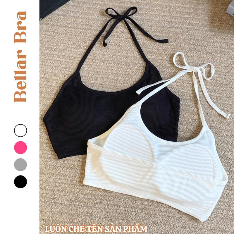 Áo Bra Nữ Cotton Gân Tăm Có Mút Sẵn Năng Động Cột Dây Cổ Yếm Xinh , Top Áo 2 Dây Thắt Nơ Mềm Thoáng Khí Kiểu Mới Bellar Bra  Kem B8703