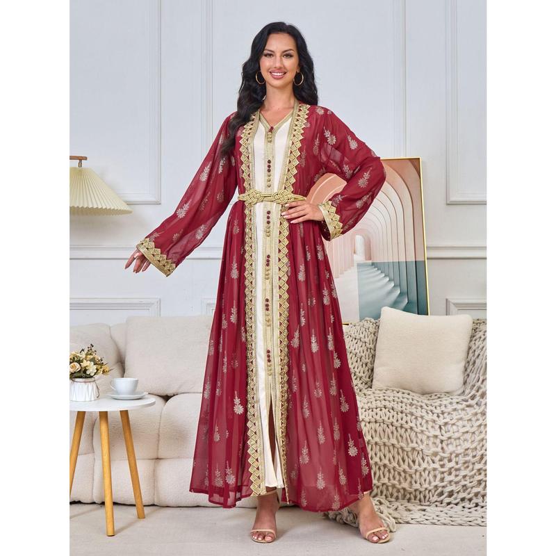 2025 Muslim East Arab Dress Robe Embroidered Cardigan Vest Two-Piece Set Dress EBay 3