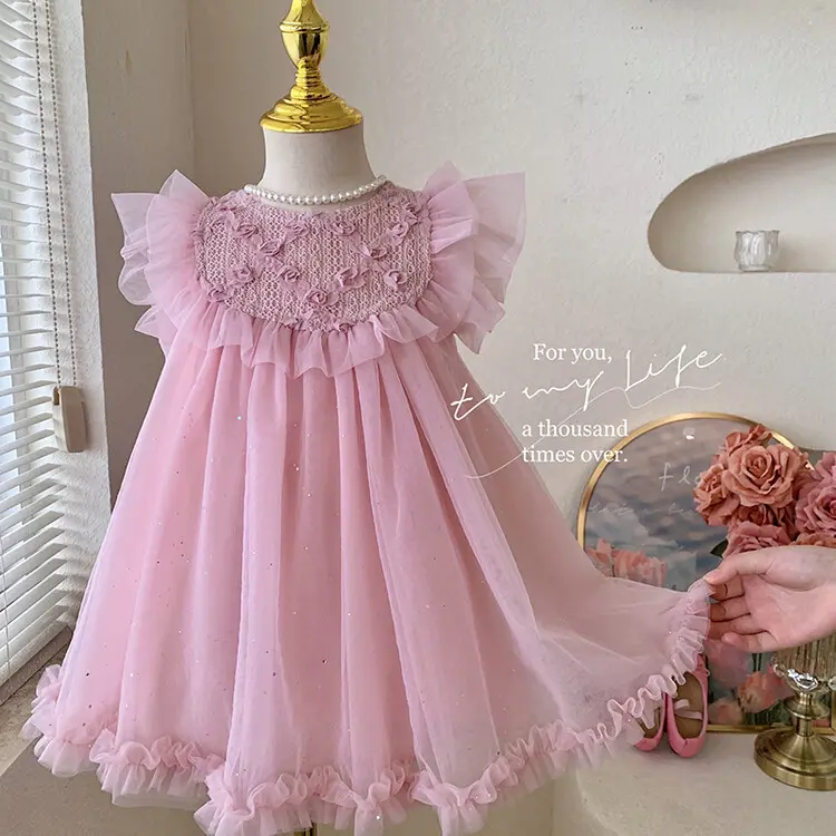 2025 Summer New Girls' Dress Mesh Lace Princess Dress Baby Formal Dress Children's Internet Celebrity Dress