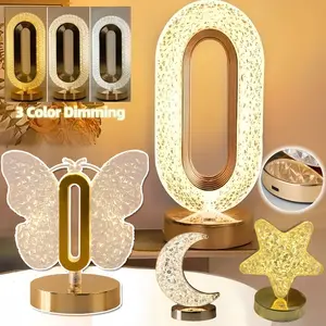 Lampu Meja Hias Aesthetic Acrylic Crystal LED Desk Lamp 3 Warna Peredupan Sentuhan Cahaya Cocok Untuk Kamar Tidur / Cafe / LED Lampu Tidur Mewah Estetik