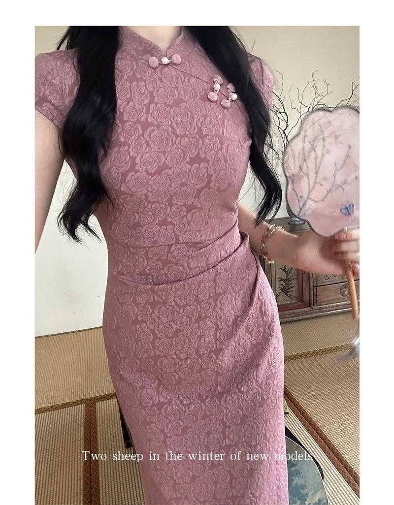 Product Introduction of Sườn Xám Hoa Hồng Trung Quốc Phong Cách Quốc Gia, Váy Dài Vừa Vặn Cao Cấp Váy Jacquard, Thích Hợp Cho Mùa Xuân Và Mùa Hè 2024 Nữ Women Dress 13