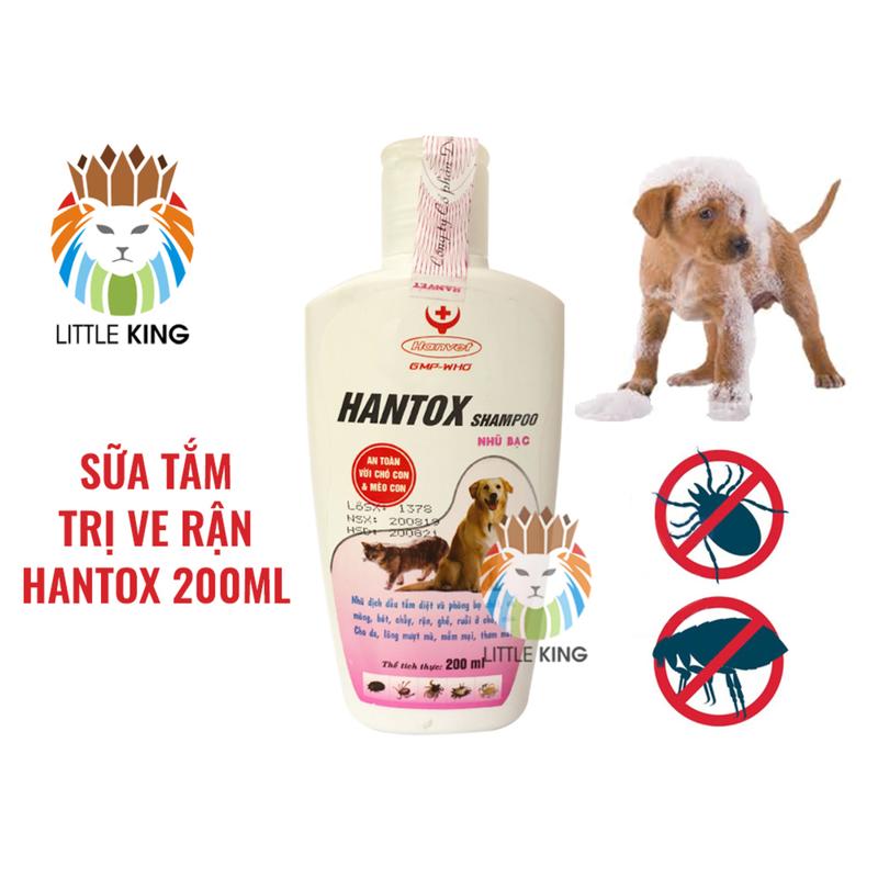 Sữa tắm trị ve rận, bọ chét cho chó mèo Hantox Shampoo Hồng Nhũ Bạc 200ml giúp mượt lông