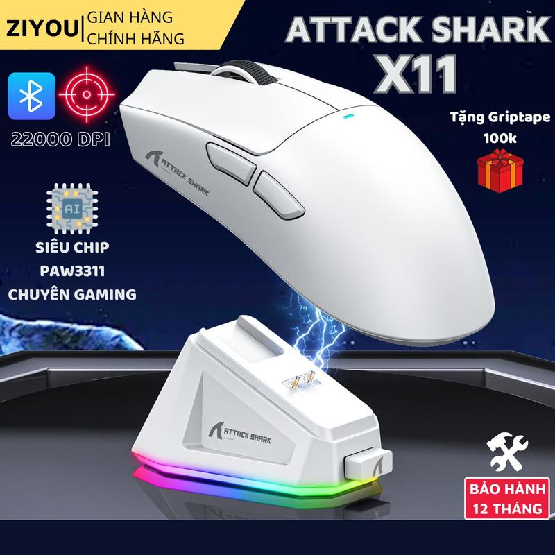 Chuột Không Dây Bluetooth Chuyên Gaming Ziyou Attack Shark X11 Chip Khủng PAW3311 Pollingrate 1Khz 22000DPI