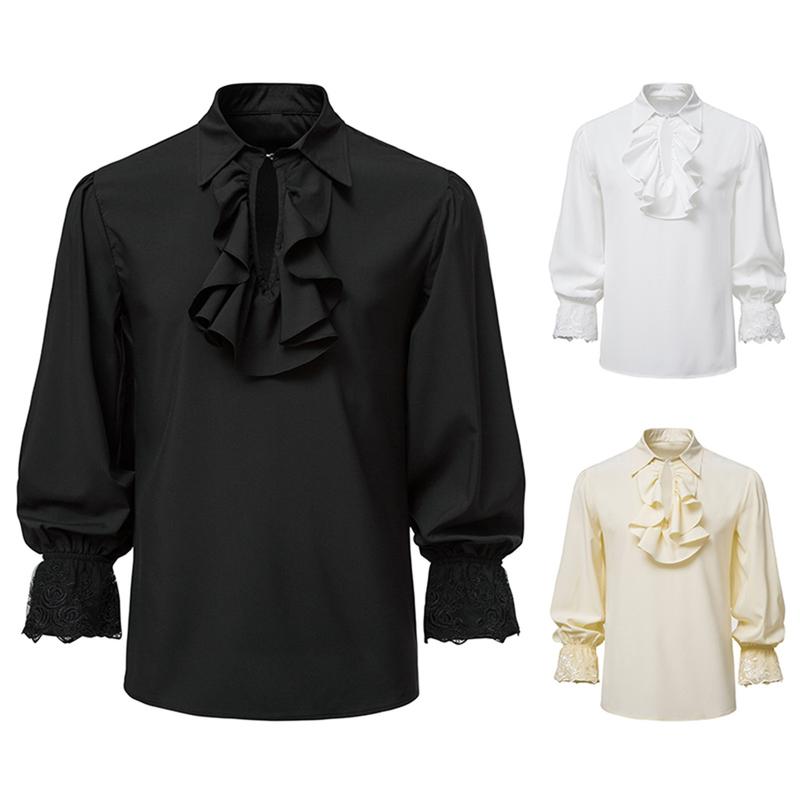 Men's victorian lapel medieval ruffled renaissance shirt steampunk ...