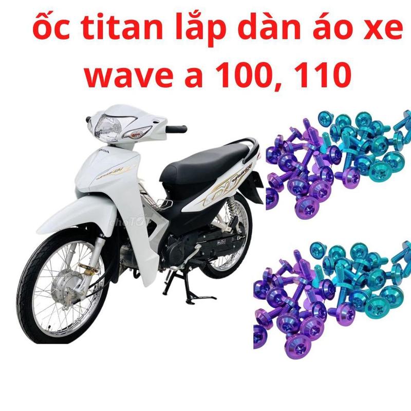 Ốc titan gr5 gắn full dàn áo xe wave a 100, 110 gắn ba ga, ốp pô ,mặt đồng hồ, hộp xích, chân gương 2 màu tím lục bảo siêu đẹp