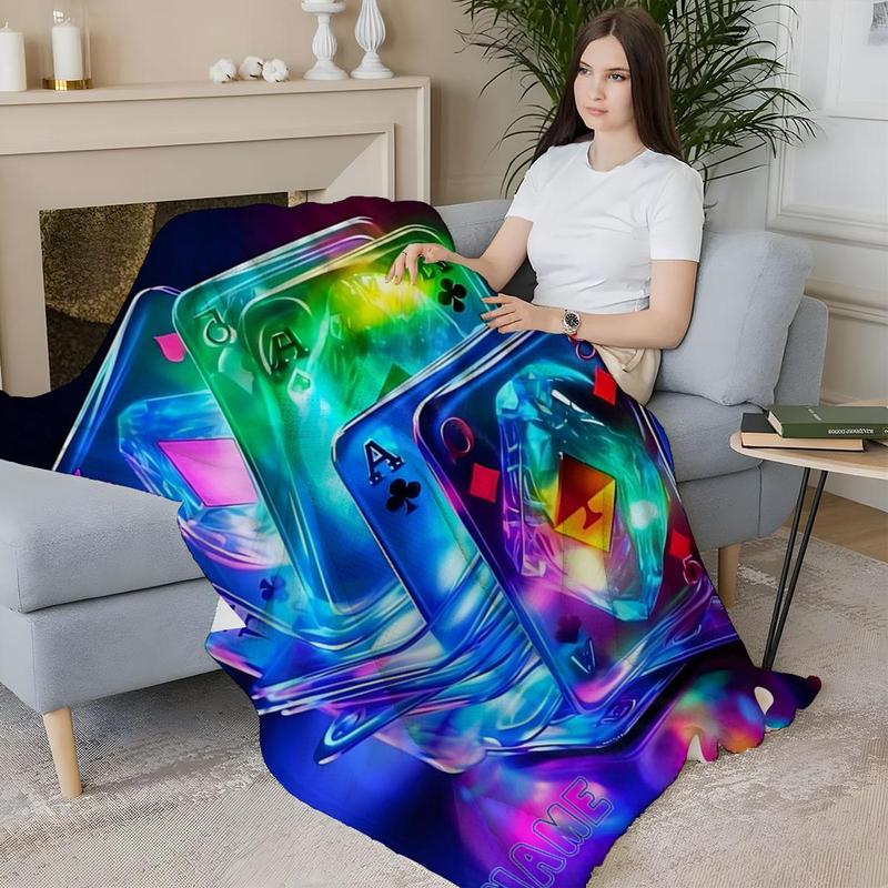 Product Introduction of Poker Card Pattern Blanket, 1 Count Casual Soft Air-conditioned Room Throw, Warm Nap Blanket for Home Office Travel 4