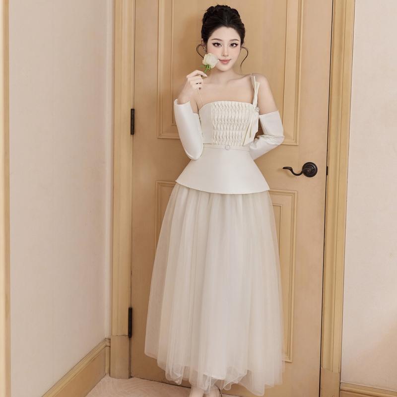 SOLEIL - Chân Váy Xếp Ly Tơ Lưới Nhiều Tầng Cream Skirt Dáng Dài Bồng Xòe Màu Trắng Tiểu Thư Công Chúa Đi Tiệc