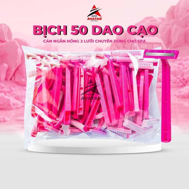 Combo 50 cây dao cạo màu hồng 2 lưỡi dùng 1 lần, cạo râu, cạo lông Chuyên Dùng Cho Khách Sạn Resort, spa - AVATAR VIET NAM