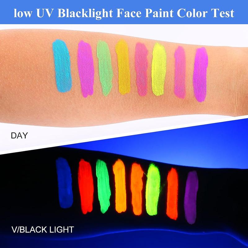 8 Color Glow in the Dark Face & Body Paint Palette, Neon Fluorescent Face Paint Palette, Face Body Paint Palette, Halloween Party Supplies 6