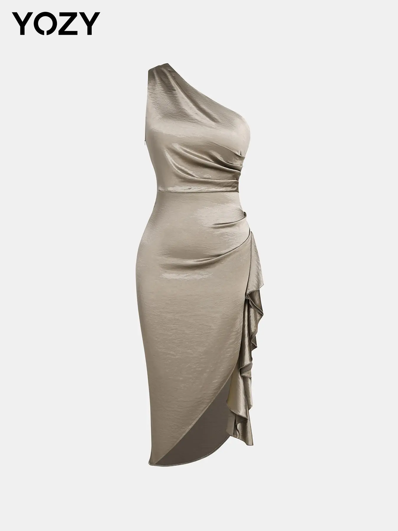 YOZY Women's Plain One Shoulder Dress, Elegant Asymmetrical Hem Dress for Party Dating Wear, Ladies Clothes for All Seasons