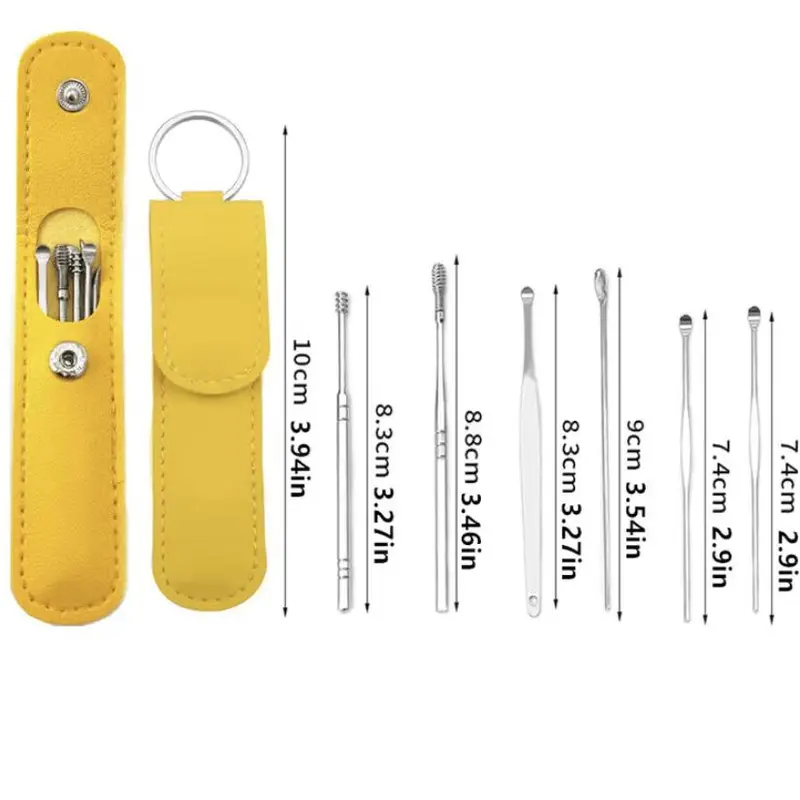 6pcs Ear Wax Cleaning Tool Set With Storage Bag, Portable Ear Pick Tool For Home & Travel 5