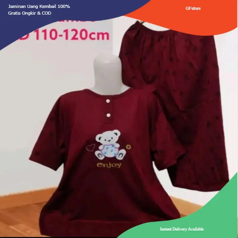 Setelan Baju Tidur Kaos Celana 3/4 Jumbo 3XL Big Size Babydoll Wanita LD 110-120Cm bayar di tempat