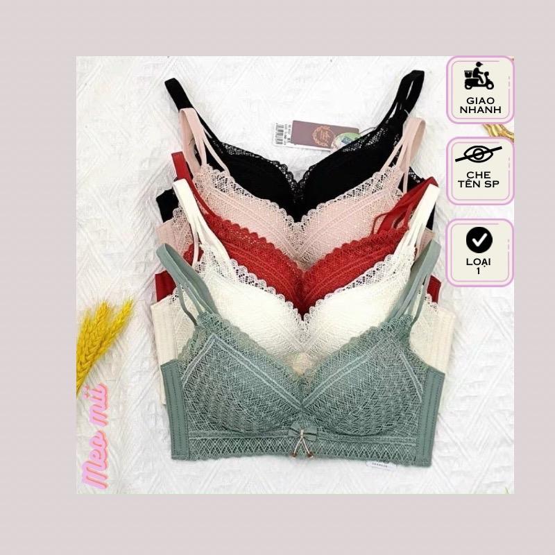 ￼Áo lót ren thái độn 4cm định hình không gọng nâng v1 tạo khe Nữ Voi Top Cotton Trắng Women Kem