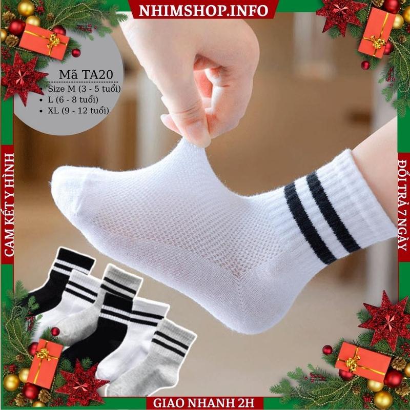 Tất trắng cho bé trai bé gái 3 - 12 tuổi cổ cao viền cổ đen trắng mắt lưới thoáng phù hợp trẻ em học sinh mùa hè TA20