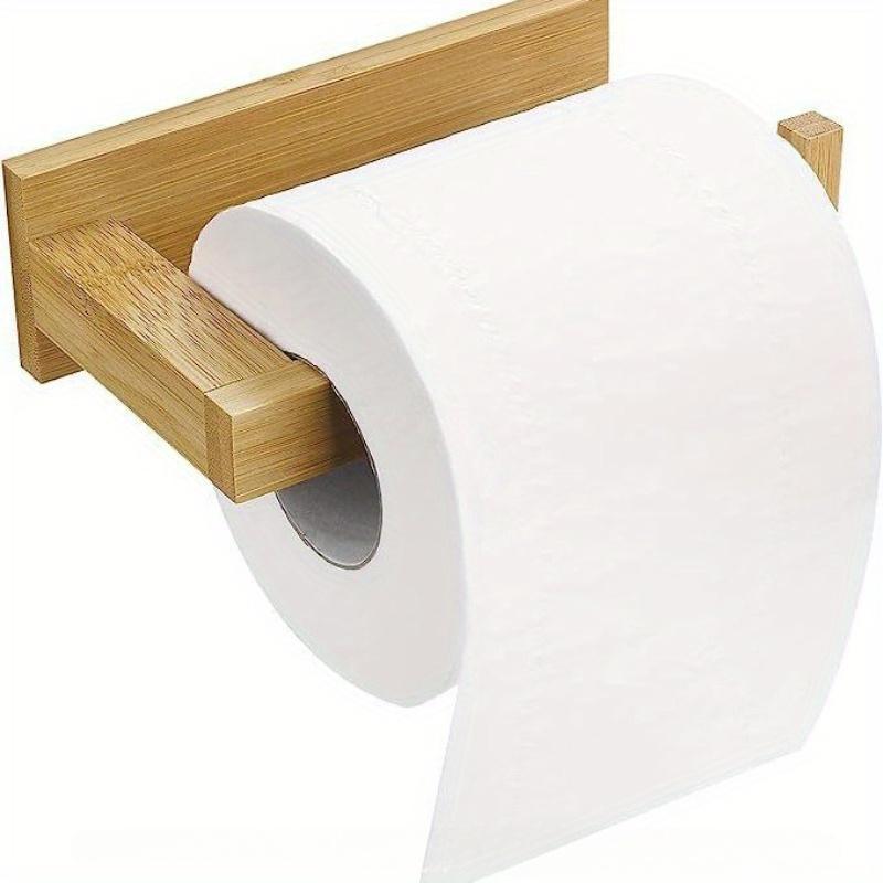 Bamboo Wall Mounted Toilet Paper Holder, Wooden Toilet Paper Holder, Square Toilet Paper Roll Holder for Bathroom, Self-Adhesive Toilet Paper Holder 0