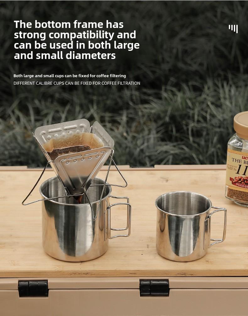 Product Introduction of Portable Outdoor Camping Coffee Filter Rack Stainless Steel Folding Funnel with Bracket Filter Cup Coffee Drip Rack 4