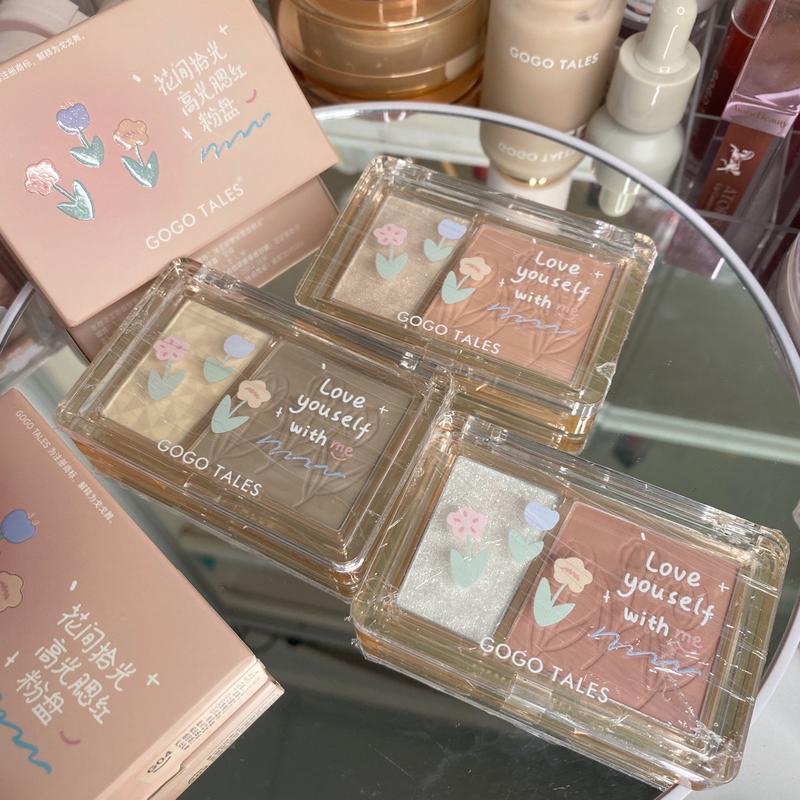   GOGO TALES  Má hồng  Khối 2in1   kèm highlight   Phấn Má Phấn Má Hồng Trang Điểm 