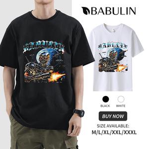 BABULIN 260g cotton T-shirtGatling Skull Printed T-shirt for men Soft and smooth Holds its shape