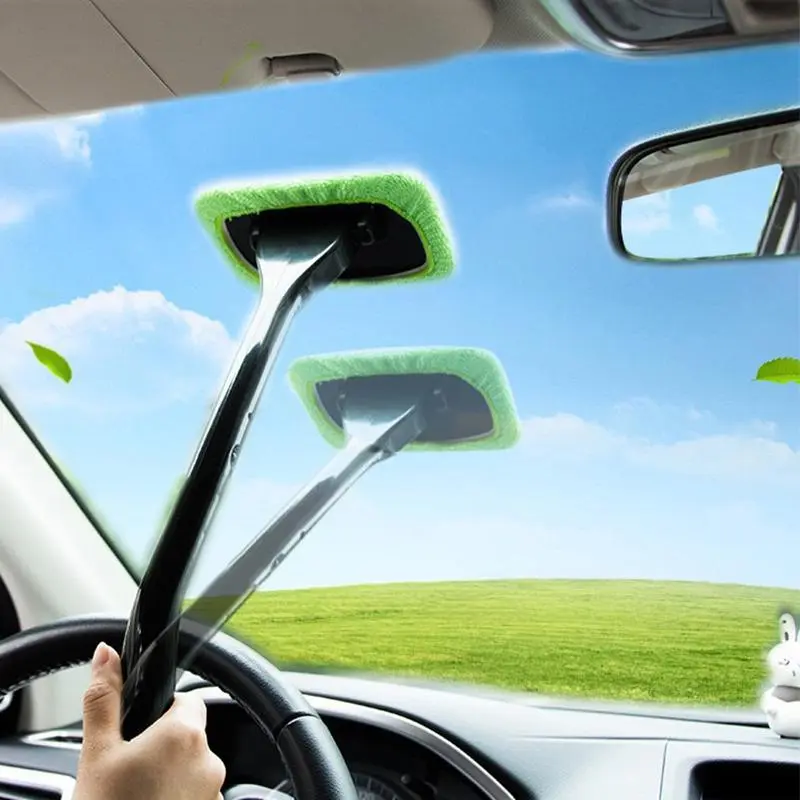 Car Window Cleaning Tool, 1 Count Detachable Handle Car Window Cleaning Brush with 1 Replaceable Cloth, Car Cleaning Kit, Car Wash Accessories
