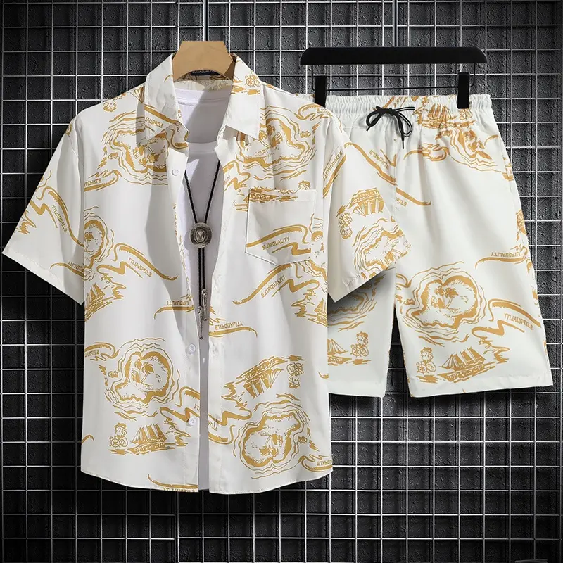 Hawaiian Outfit for Men Floral Polo Shirt Couple Beach Wear Plus Size Summer Casual Shirt Casual Set Shirt+shorts