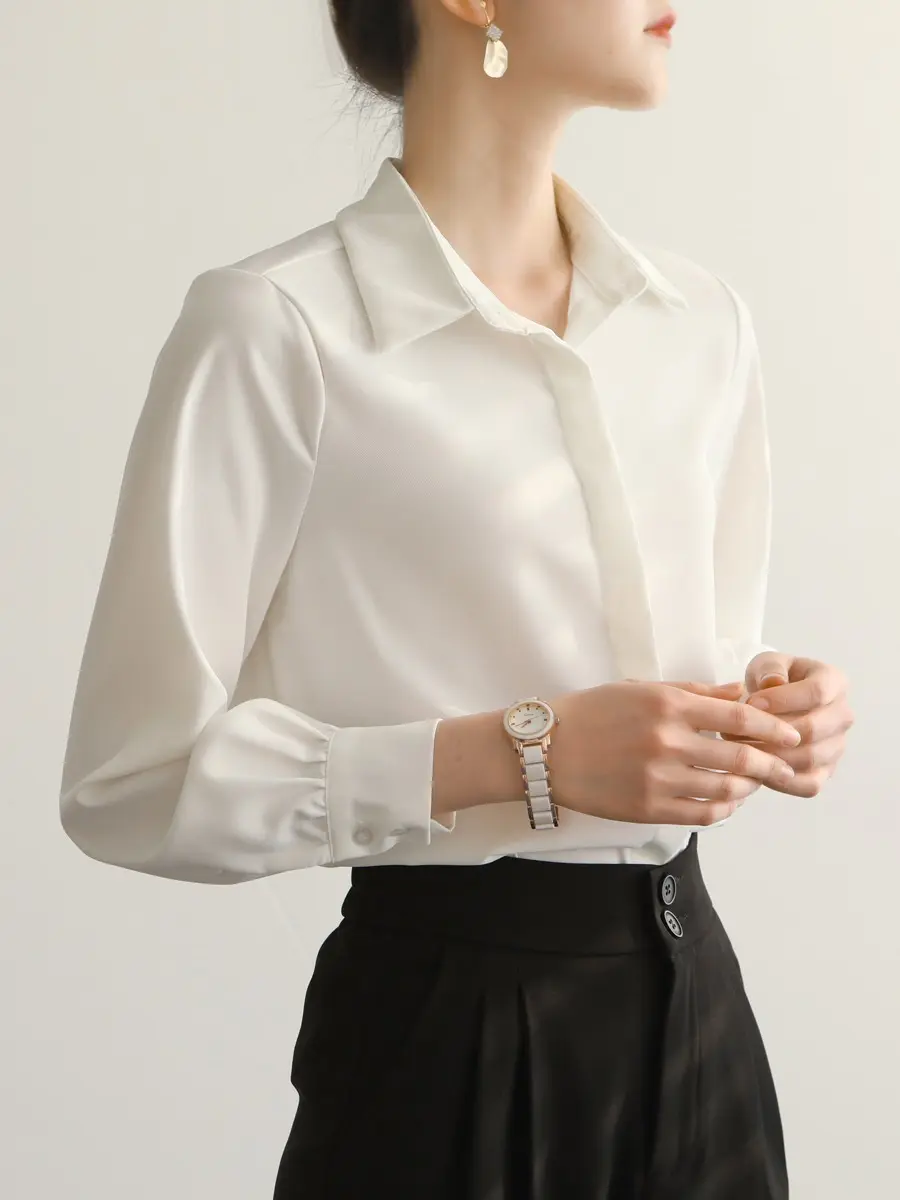 Áo Sơ Mi Trắng Nữ Công Sở Tay Phồng Nẹp Đôi Không Nhăn Chất Vải Cotton Phom Suông AS2