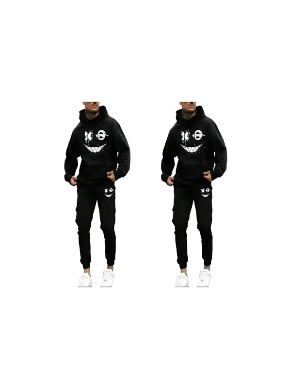 Men's Graphic Hoodie & Drawstring Sweatpants Matching Sweatsuit Set, Regular Fit Stylish Longsleeves Hooded Sweatshirt & Jogger Pants, Holiday Outfits 2024, Men's Streetwear Outfits Mens Paris Tracksuit Valentine's Day, gift 1