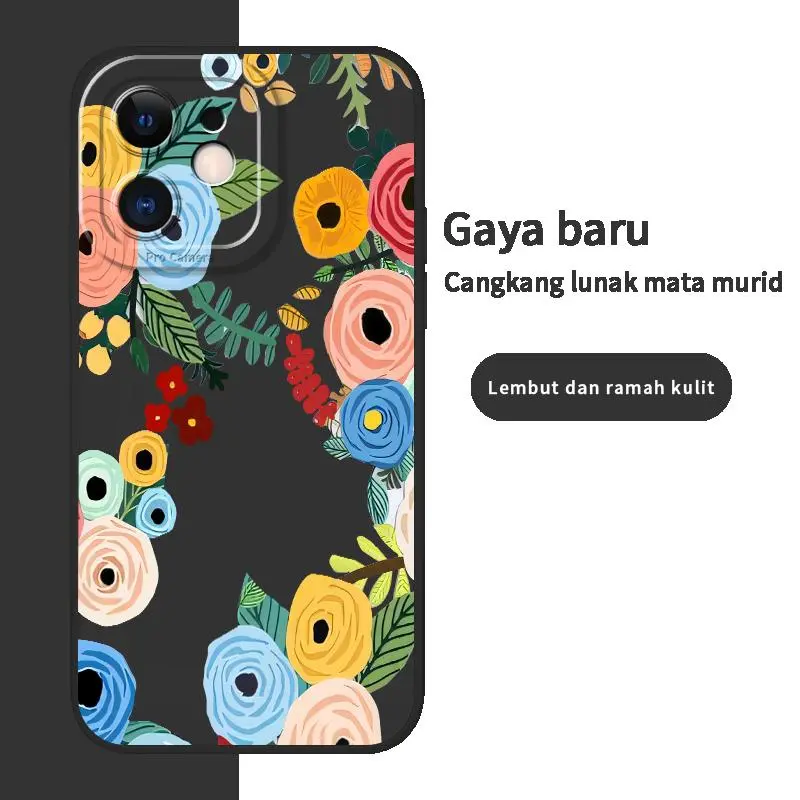 Soft Case For Redmi Note 9 10 4G 2021 2022 9C 9C NFC 8 9A 9AT 9A Sport 9T 9 Power Note 10 4G Note 10 5G Note Pro Note 11 4G Note 11 Pro Note 7 Note 7S Note 8 Note 8 Pro 9S Silicon TPU Indah Floral Lens Protective Migun Case 6