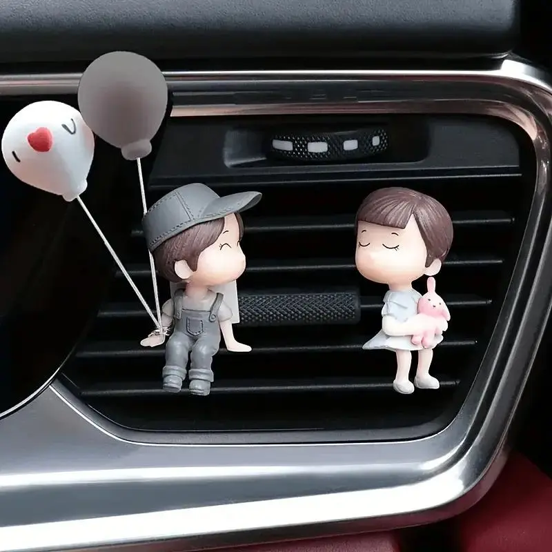 Lovely Couple Design Car Air Vent Decoration Ornaments, Creative Cartoon Couple Anime Auto Center Console Decoration, Fashion Car Interior Accessories