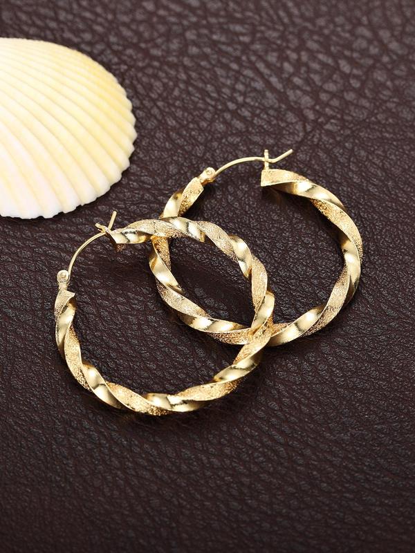 Women's Elegant Texture Metal Hoop Earrings, Gorgeous Trendy Hoop Earrings, Fashionable Vintage Jewelry As Birthday Gift 0